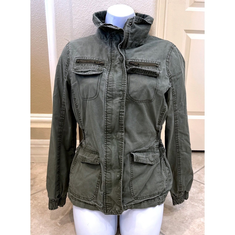 Olive Green Military Utility Field Jacket Women Cinched Waist Cotton Canvas